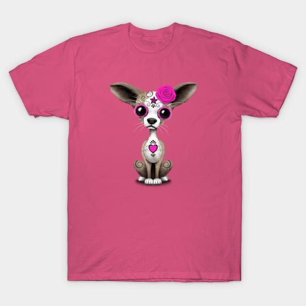 Pink Day of the Dead Sugar Skull Chihuahua Puppy T-Shirt by jeffbartels